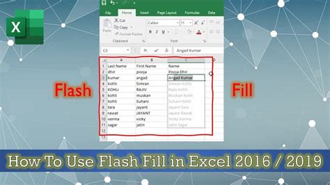 Using Flash Fill in Excel